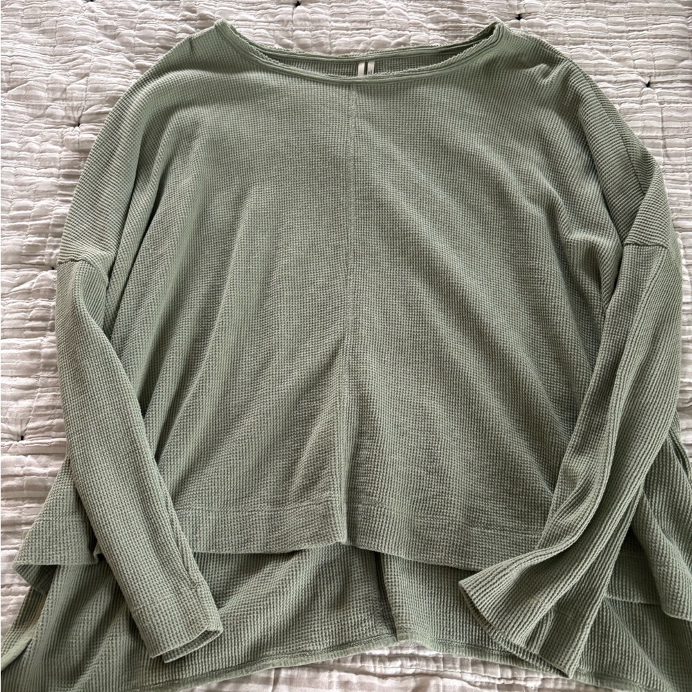 Anthropologie Green Long Sleeve Boxy Blouse